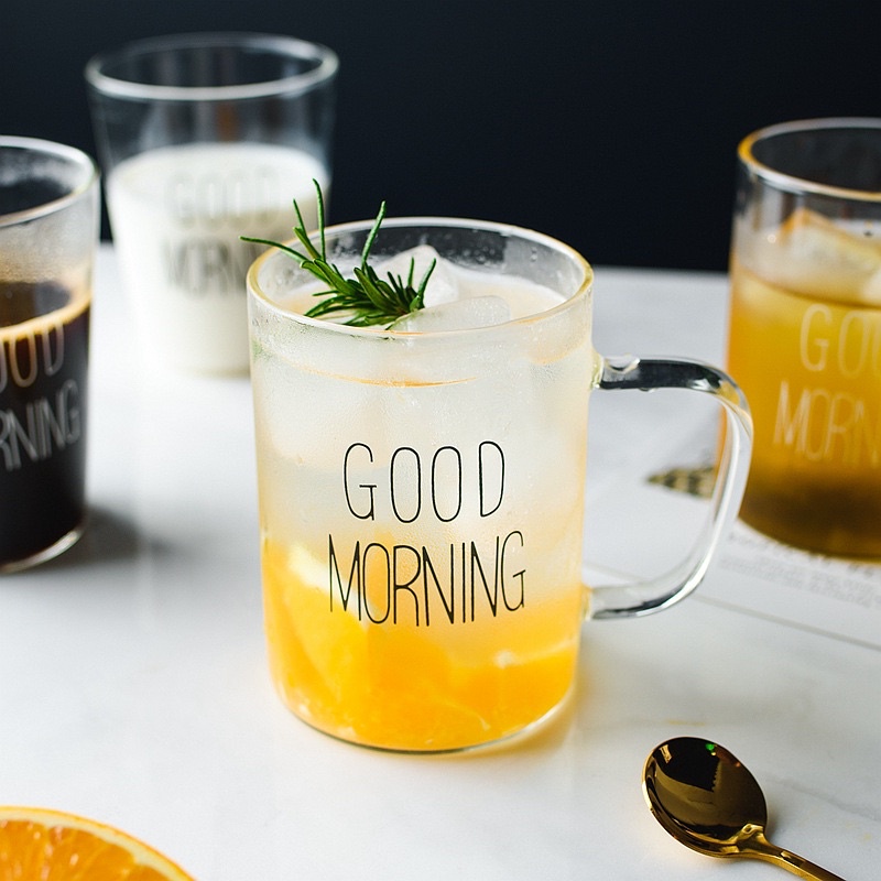Cốc thủy tinh chào buổi sáng Good morning