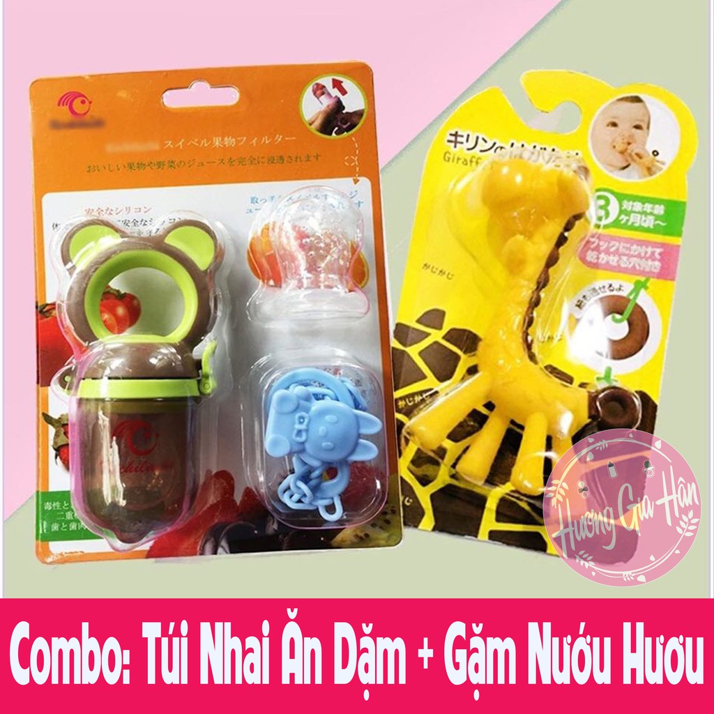 Combo Túi Nhai Ăn Dặm Nhật Bản Và Gặm Nướu Hươu Cho Bé