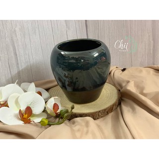 Chậu hoa gốm sứ men xanh Bát Tràng cắm hoa trang trí phòng khách Bát Tràng đẹp - Chiiflower BG40