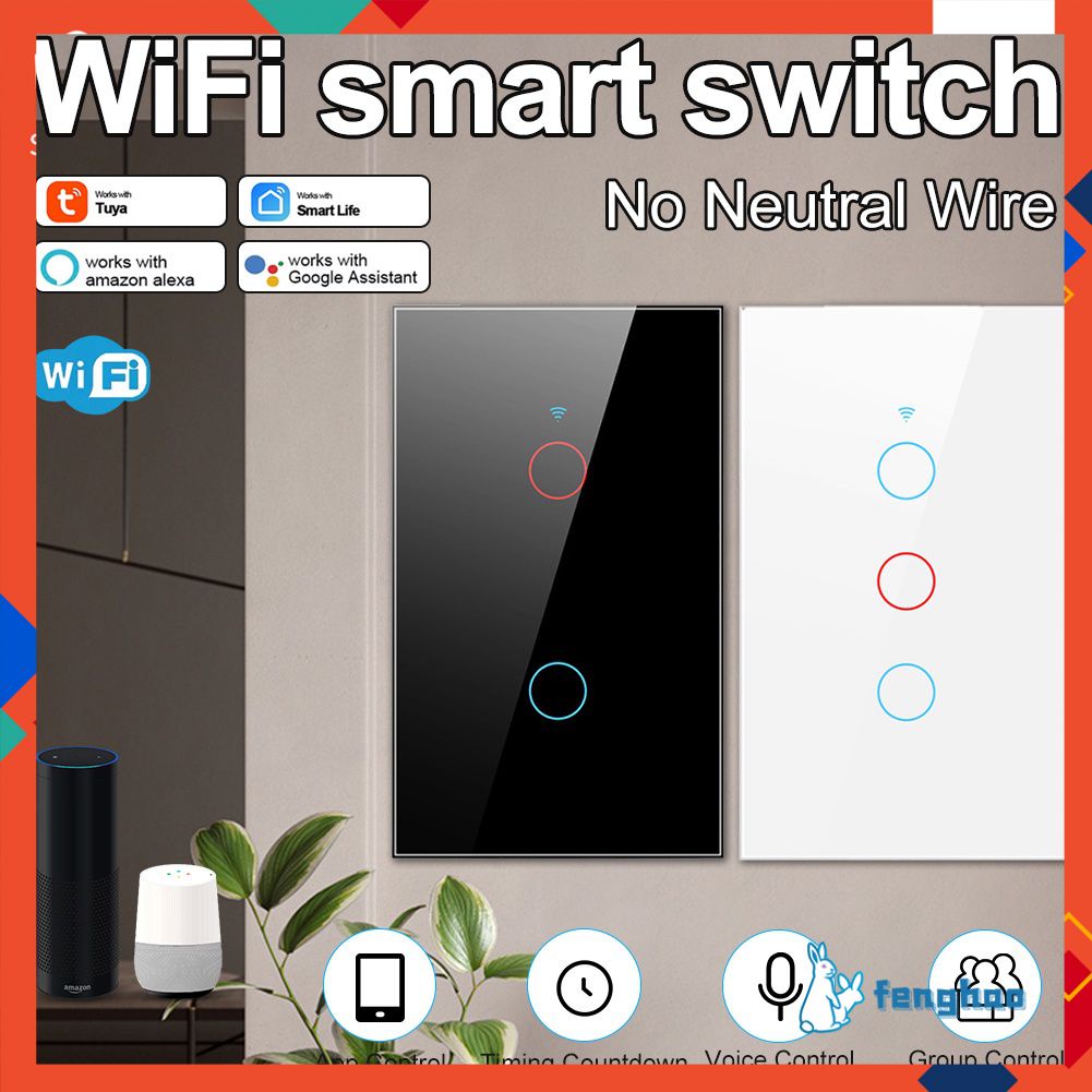Tường Thông Minh Công Tắc Tuya Wifi Không Trung Tính 100-240V Cảm Ứng Kính Cường Lực Alexa Google Nhà Trợ Lý