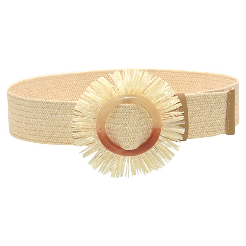 Thắt Lưng Đan Rơm Bản Rộng Khóa Hình Hoa Phong Cách Bohemian Cổ Điển Tùy Chỉnh Thời Trang Cho Nữ