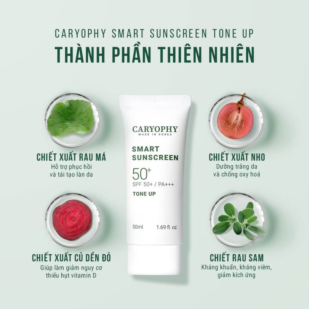 Kem Chống Nắng Thông Minh Caryophy Smart 3in1 Tone Up Sunscreen 50ml - Nâng Tông Giảm Mụn Cho Da Nhạy Cảm