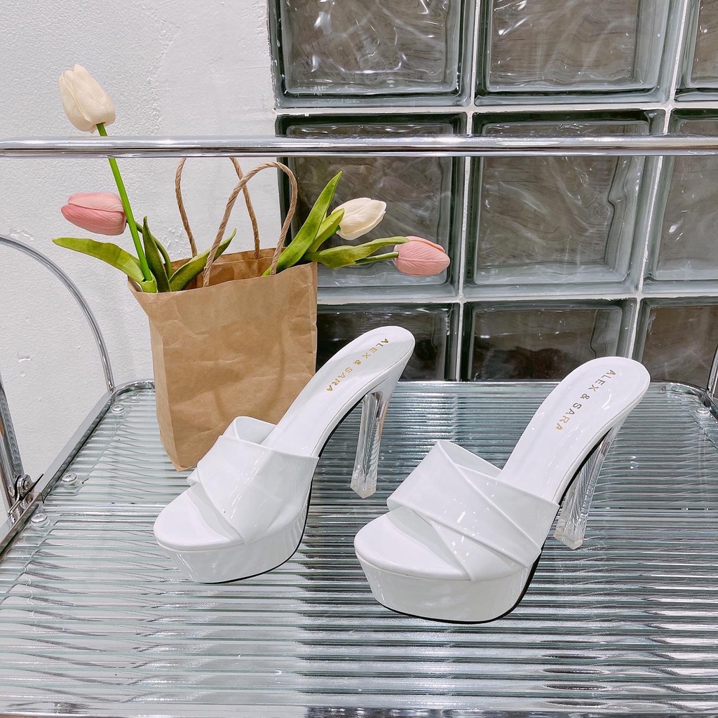 Dép/giày cao gót nữ bảng ngang siêu sang gót đúc vuông pha lê