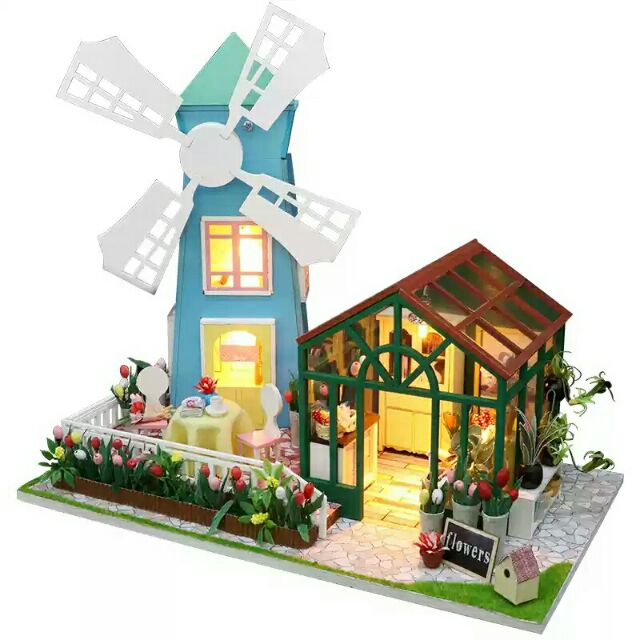 Kèm mica và nhạc - Mô hình nhà gỗ búp bê dollhouse DIY - M036 Flower House