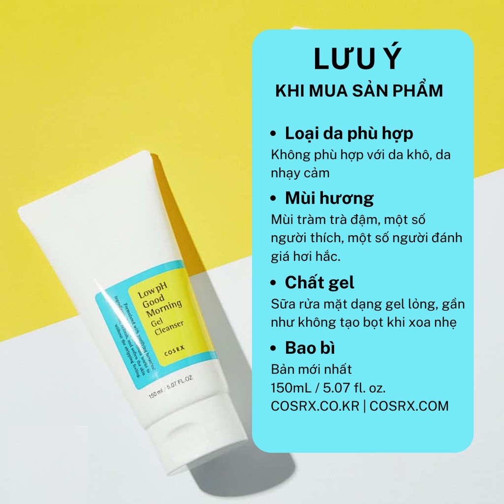 Sữa Rửa Mặt COSRX Tràm Trà Dạng Gel Dịu Nhẹ Good Morning Low PH Cleanser 150ml