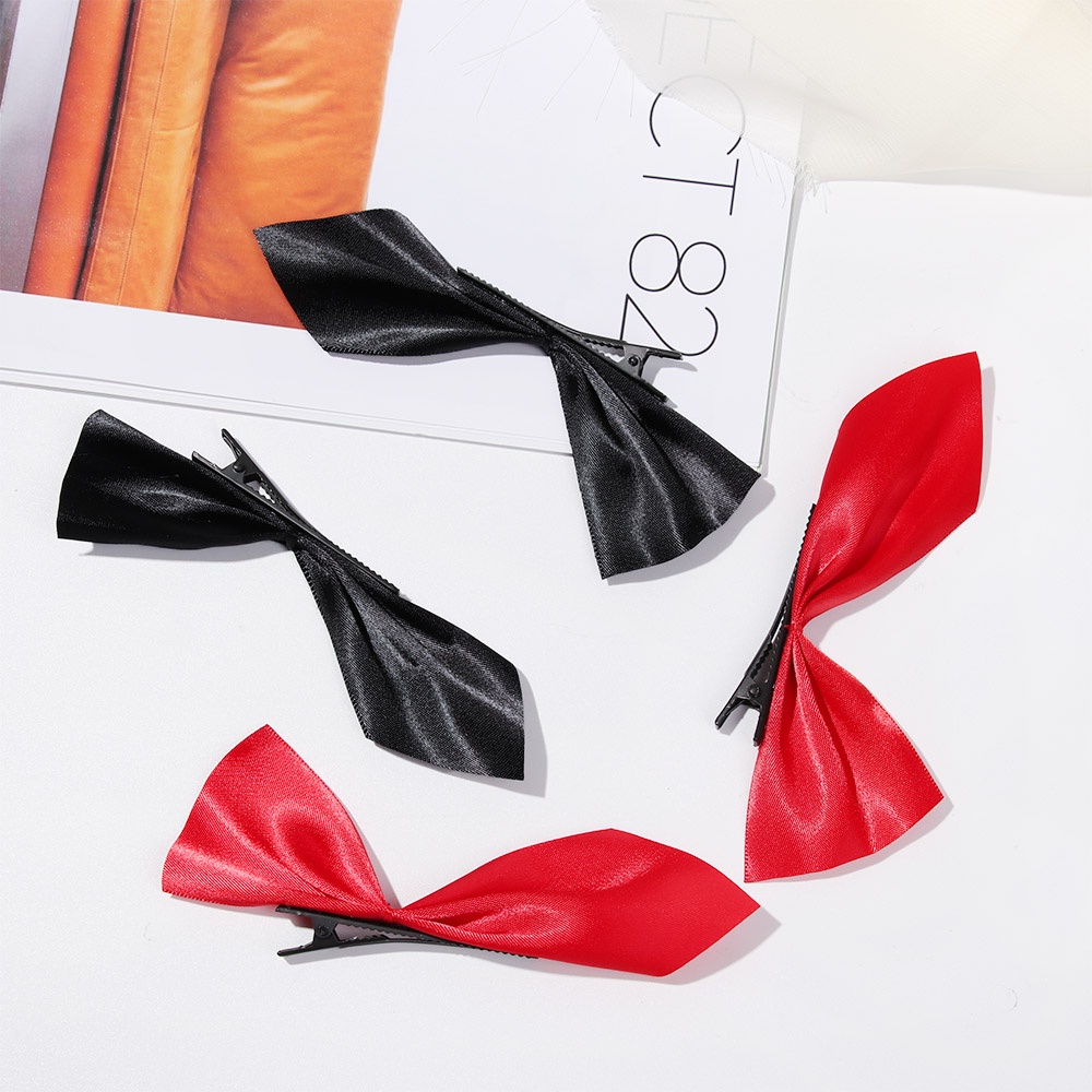 Set 2 kẹp tóc nơ ruy băng nhiều màu phong cách cổ điển sành điệu dành cho nữ