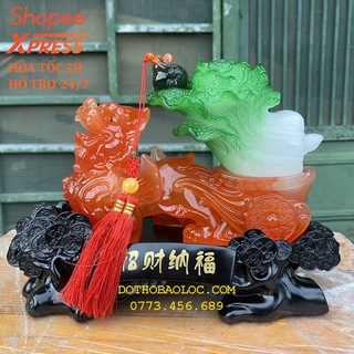Tượng tỳ hưu kéo bắp cải phong thủy cao 18cm ngang 25 cm – đỏ