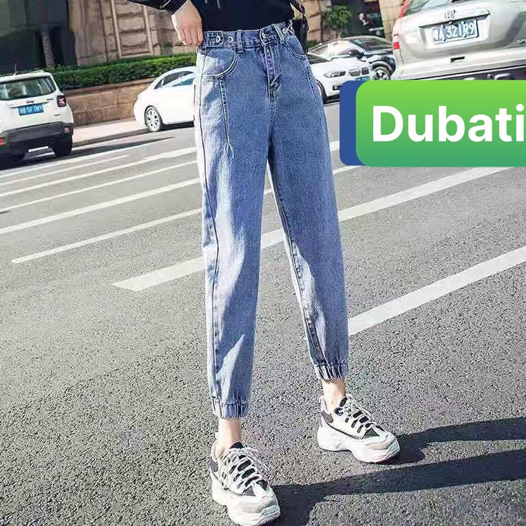 QUẦN BAGGY JEAN NỮ CHẤT BÒ LƯNG THUN XANH TÚM GẤU CO GIÃN CAO CẤP 2023 HOT TREND DB-335 - DUBATI FASHION