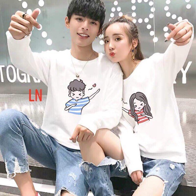 Áo Đôi Áo Cặp Nam Nữ Tình Yêu Áo Đôi Thu Đông Dài Tay Bo Tay In Nam Tung Tim cho Bạn Gái Chất Đẹp Giá Rẻ Siêu Dễ Thương