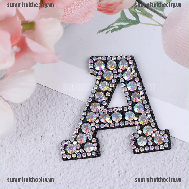 SUN A-Z Letter Rhinestone Patch Iron-on Patches Garment Applique Clothing Stickers VN