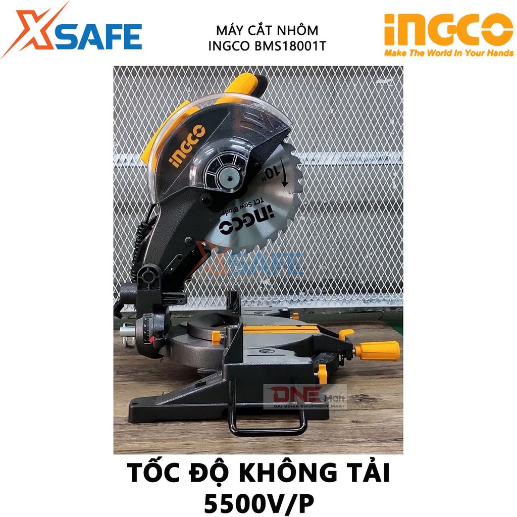 Máy cắt nhôm INGCO BMS18001T 1800W, kích thước lưỡi 255x25.4mm, bàn cắt nhôm, kèm 1 lưỡi cưa TCT