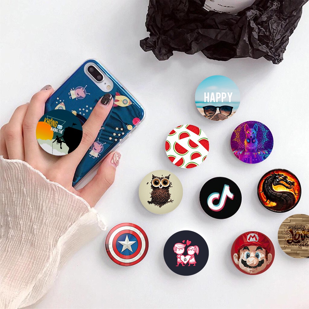 Giá đỡ điện thoại cầm tay, giá đỡ để bàn,pop dạng tròn selfie mẫu tự chọn (in theo yêu cầu)