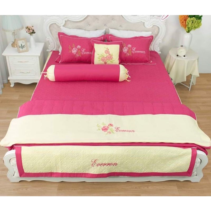 🎀Bộ chăn ga 5 món trần bông satin thêu hoa 🌺