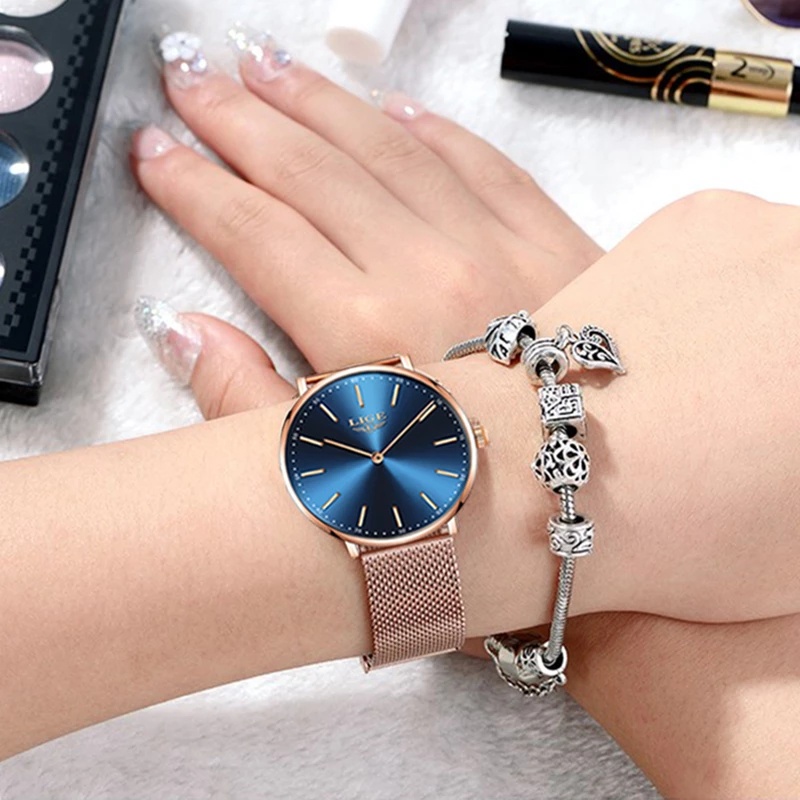 Đồng hồ nữ LIGE thạch anh chính hãng dây đeo bằng thép không gỉ chất lượng cao thời trang và đẹp