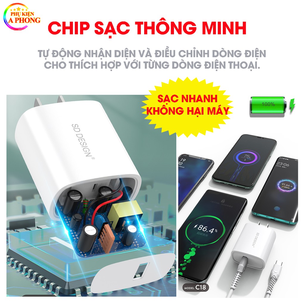 Củ sạc nhanh siêu tốc 8A C18 ✅ Cs tới 50W ✅ Chip thông minh, sạc nhanh không hại máy ✅ Chính hãng, BH 1 năm