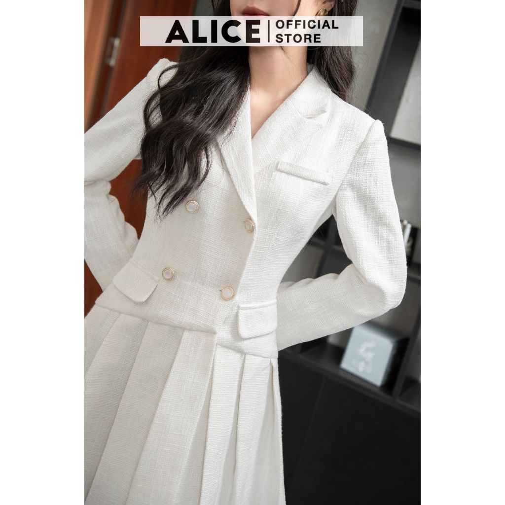 Váy Dạ Tiểu Thư Tay Dài Thân Dập Ly ALICE V719 Thiết Kế Cổ Vest Thanh Lịch Trong Lót Lụa Mềm Mại | BigBuy360 - bigbuy360.vn