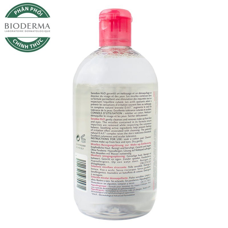 Nước tẩy trang Bioderma 500ml cho da nhạy cảm - Bioderma Sensibio + Sebium H2O 500ml - CHÍNH HÃNG