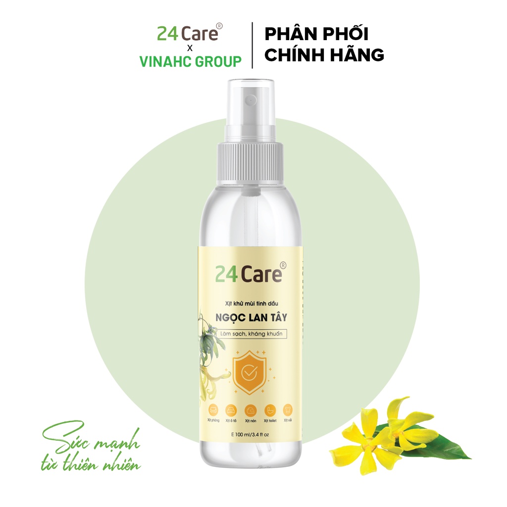 Xịt phòng tinh dầu 24Care ngọc lan tây 100ml - thơm phòng, sạch khuẩn