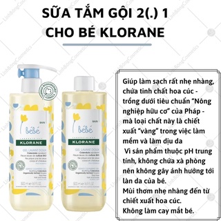 SỮA TẮM GỘI 2in1 CHO BÉ KLORANE BEBE GEL LAVANT DOUX 500ML