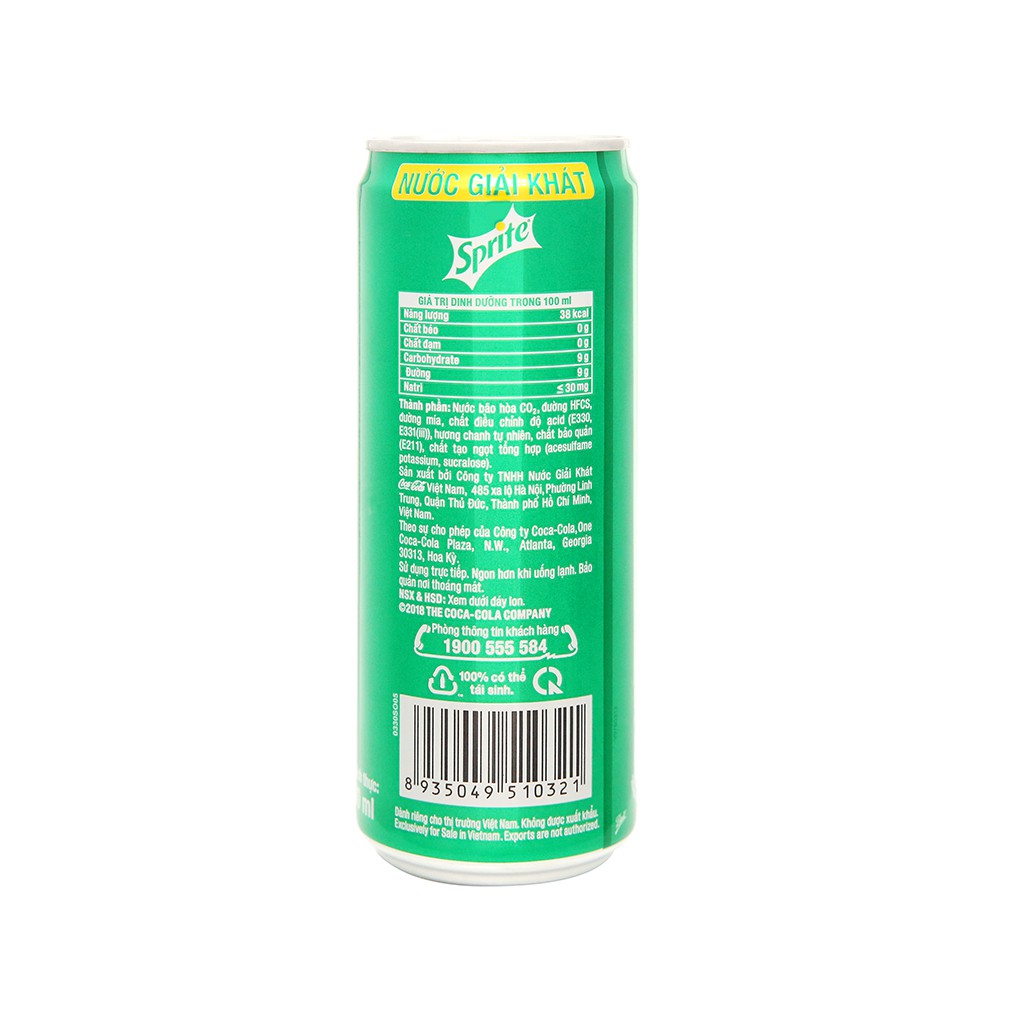 5 lon nước ngọt Sprite vị chanh 330ml