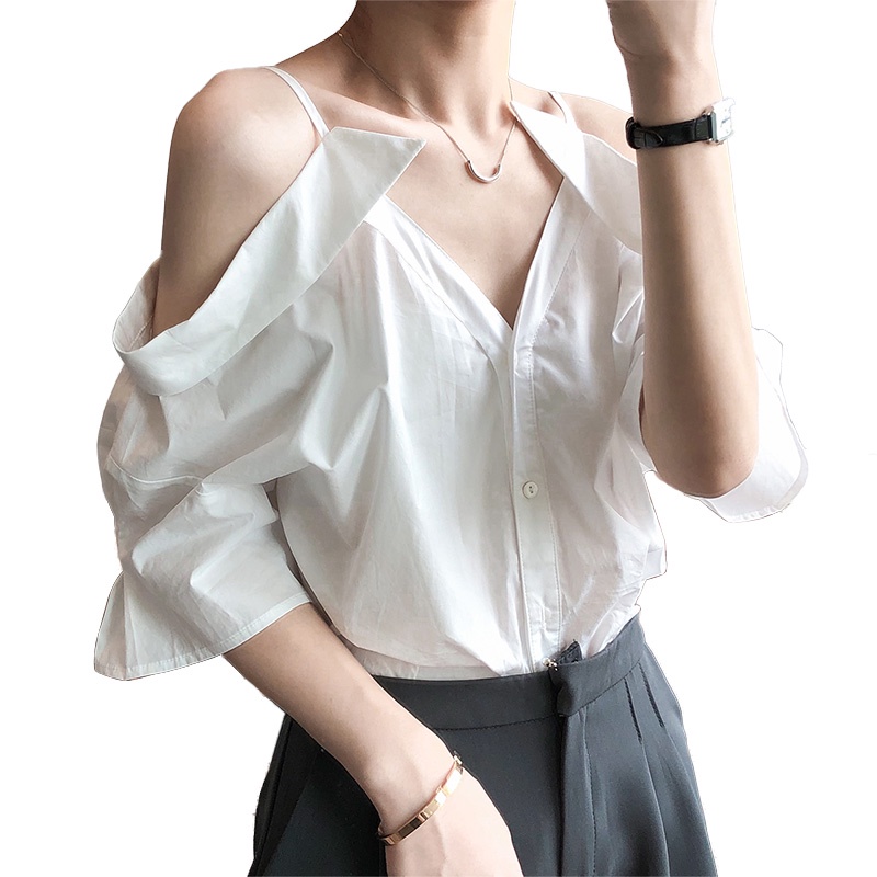 Áo ZANZEA tay ngắn trễ vai cổ chữ v màu trơn thời trang cho nữ