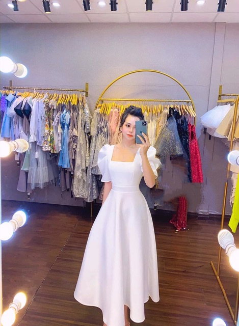 Đầm xòe dự tiệc cổ vuông tay ngắn phồng TRIPBLE T DRESS - size S/M/L/XL - MS211V
