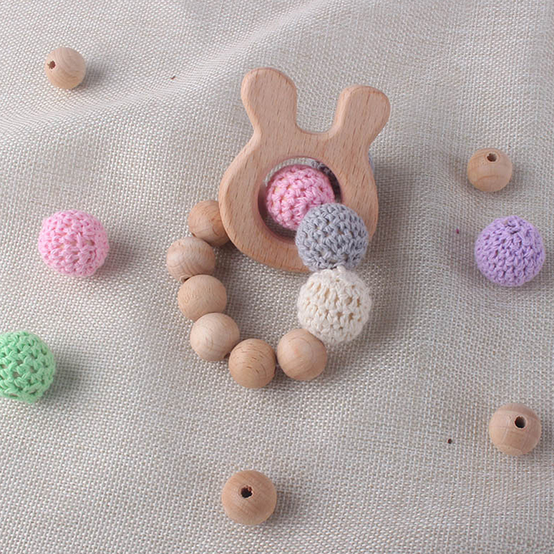 Bnvn 5# Wooden Rattle Beech Bear Hand Teething Ring Baby Rattles Play Stroller Toy Bnvv