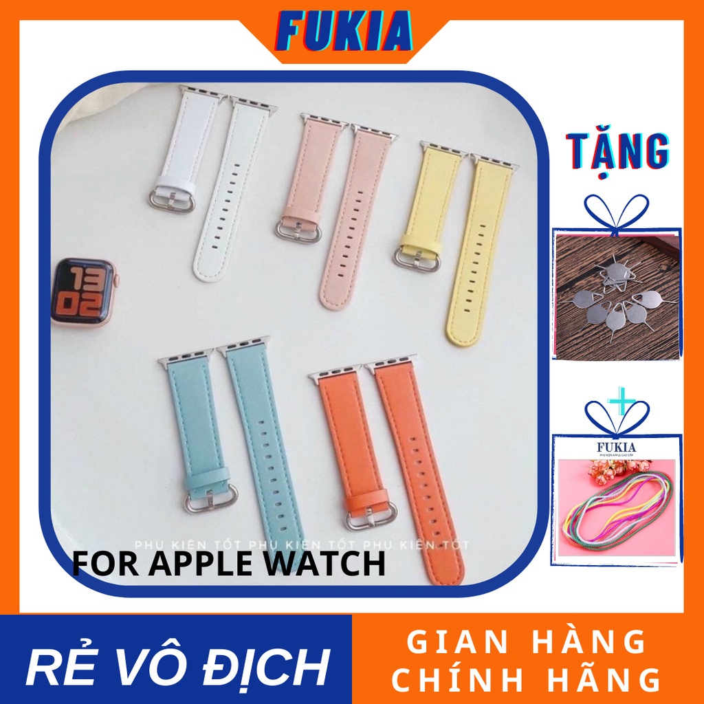 Dây da trơn khoá tròn cao cấp dành cho Apple Watch đồng hồ thông minh Series 1/2/3/4/5/6/7/SE size 38/40/41/42/44/45mm