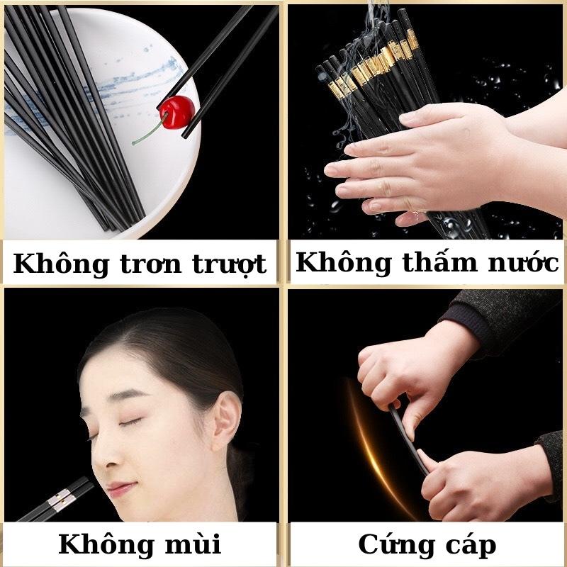 Đũa Mạ Vàng Hàn Quốc Đũa Nhựa Đen Nhật Cao Cấp Chống Trơn Chống Mốc Chịu Nhiệt Bộ 10 Đôi Đũa