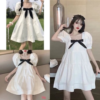 Đầm babydoll trắng đính nơ ❤️đầm xoè cổ vuông❤️ đầm công chúa, đầm ulzzang. đầm tiểu thư, đầm dự tiệc