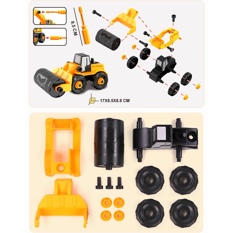 Bộ đồ chơi lắp ráp xe công trình gồm 6 xe kèm hộp đựng, tua vít, nhựa nguyên sinh cho bé KB221021