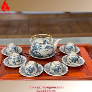 Bộ ấm chén Bát Tràng men rạn cổ