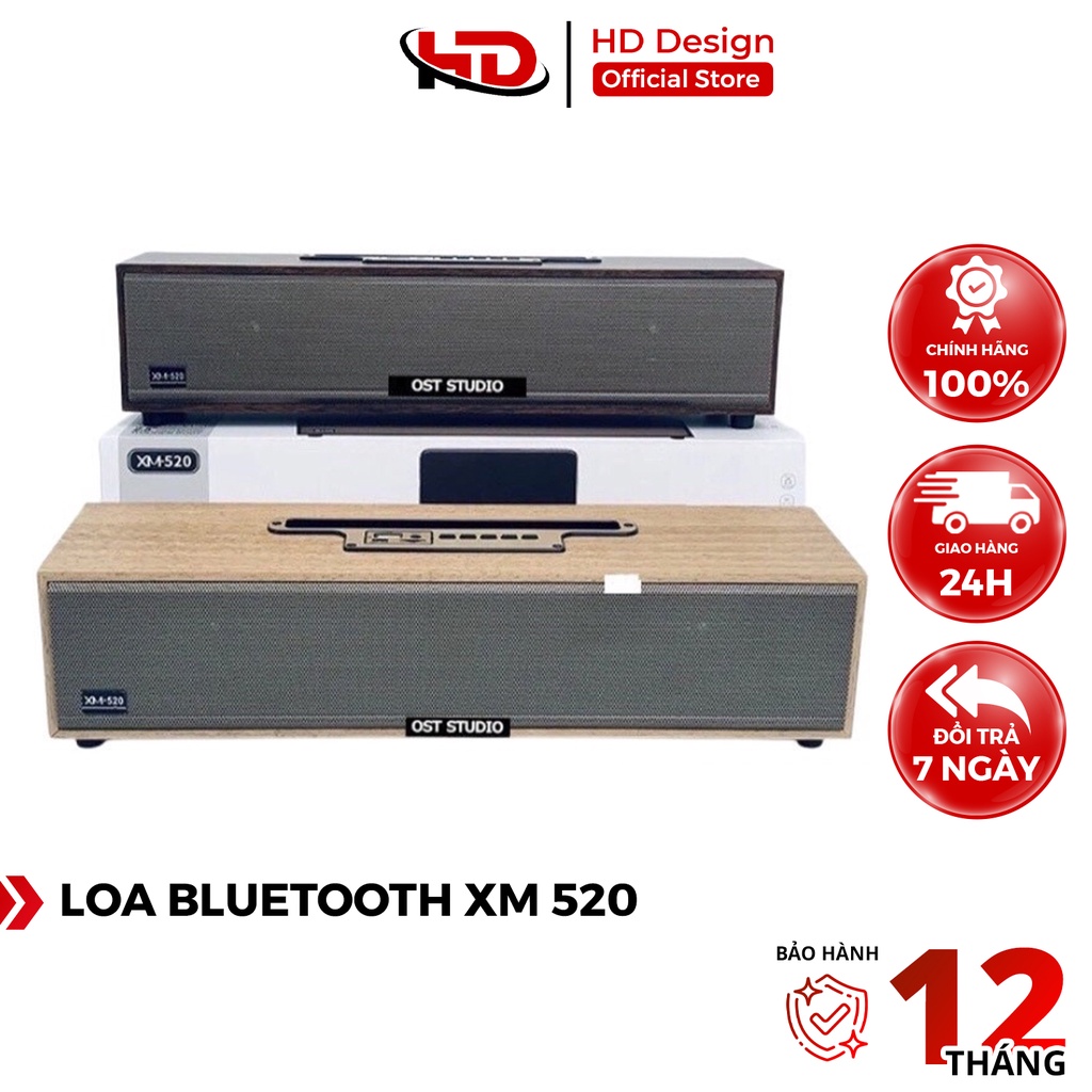 Loa Bluetooth XM 520 Bass Mạnh - Công Suất 20W Siêu Trầm - Thiết Kế Vỏ Gỗ Dạng Thanh Để Bàn- Chính Hãng HD Design