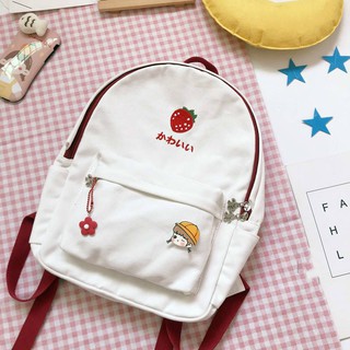 Túi Đeo Vai Vải Canvas Hình Dâu Tây Đáng Yêu Kiểu Nhật Bản