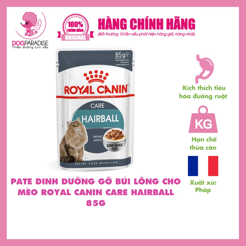Pate dinh dưỡng gỡ búi lông cho mèo Royal Canin Care Hairball 85g - Dog Paradise