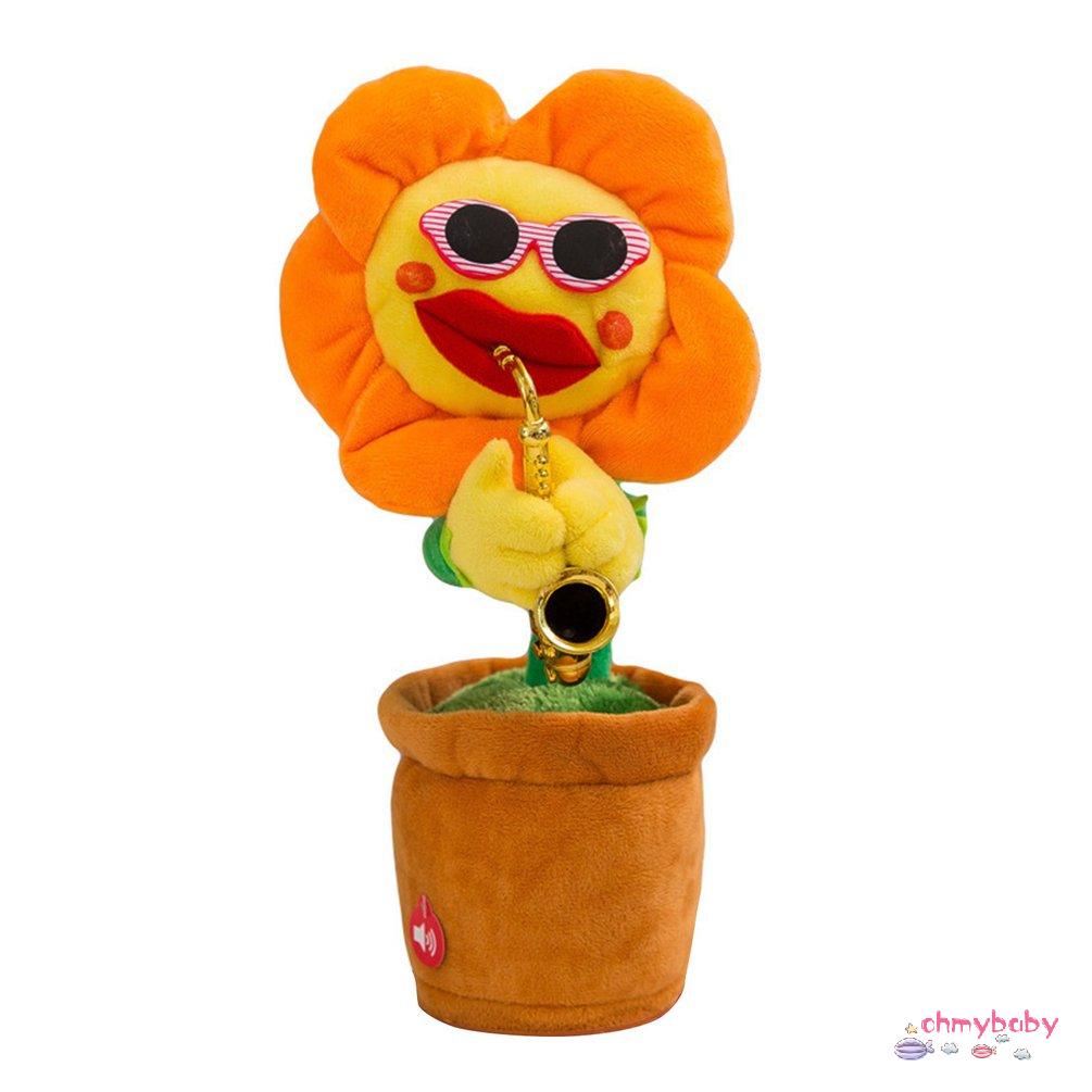【OMB】 Singing Enchanting Sunflower With Saxophone 80 Songs Electric Plush Toy