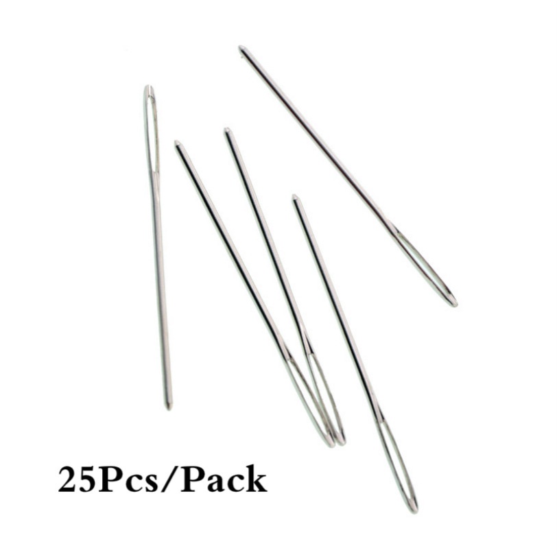 Set 25 Cây Kim Đầu Tròn Bằng Thép Không Gỉ Màu Bạc Tiện Dụng May Vá Diy