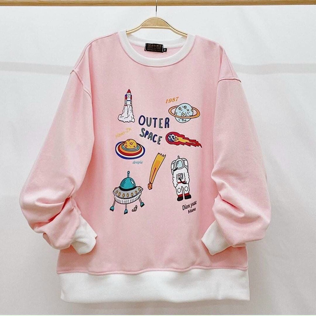 Áo sweater nỉ unisex form rộng phối 1987 Space nam nữ phong cách ulzzang Wind | BigBuy360 - bigbuy360.vn