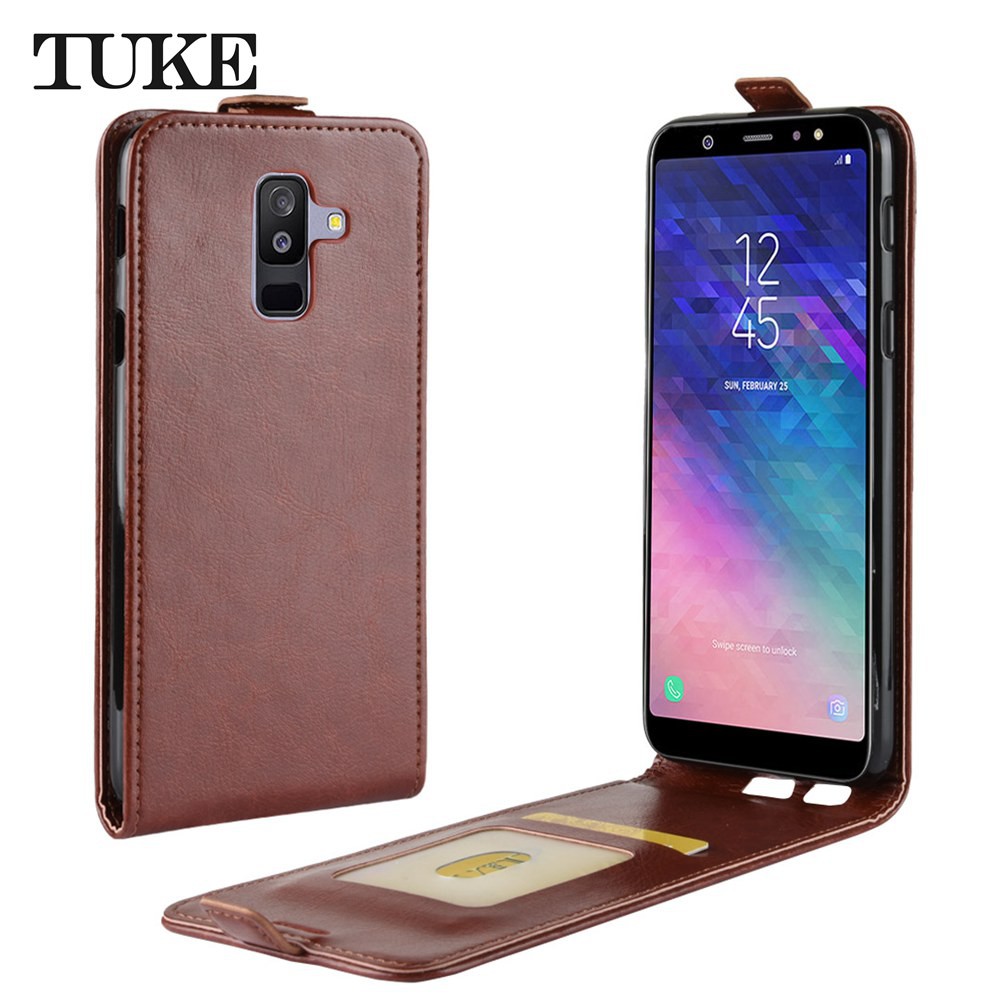 Bao da điện thoại nắp gập từ tính có ngăn đựng thẻ cho Samsung Galaxy A6 2018 Plus a605 a605f