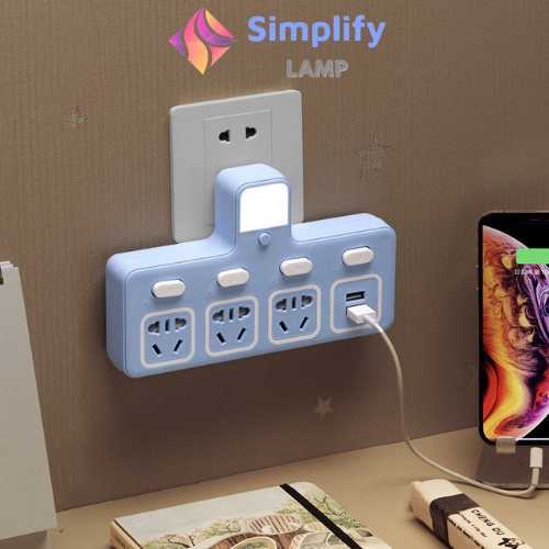 Ổ cắm điện chống giật thông minh cao cấp có 2 lỗ cắm USB tích hợp đèn ngủ S02 – shop SIMPLIFY LAMP