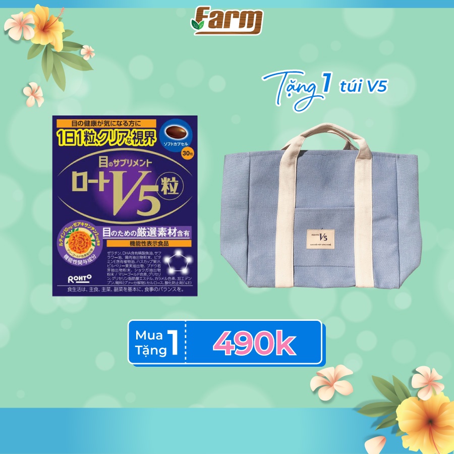 Viên Uống Sáng Mắt Rohto V5 Nhật Bản + Tặng Túi Xách Rohto V5 Như Hình