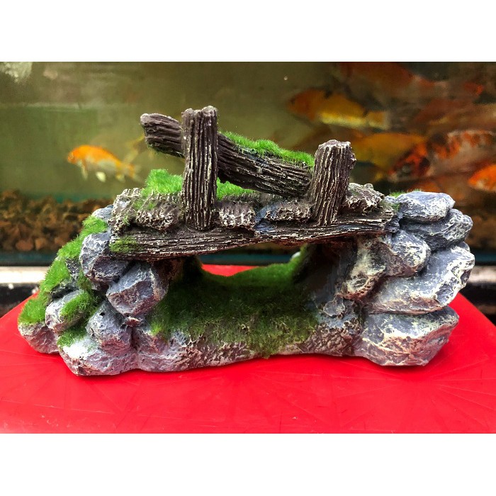CẢNH NÚI HANG TRANG PHỦ RÊU TRANG TRÍ HỒ CÁ NON BỘ 19X12X9CM