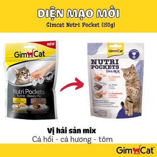GIMCAT NUTRI POCKETS BÁNH SNACK ăn vặt CÓ NHÂN CHO MÈO GÓI LỚN 150g ( mix 2-3 vị )