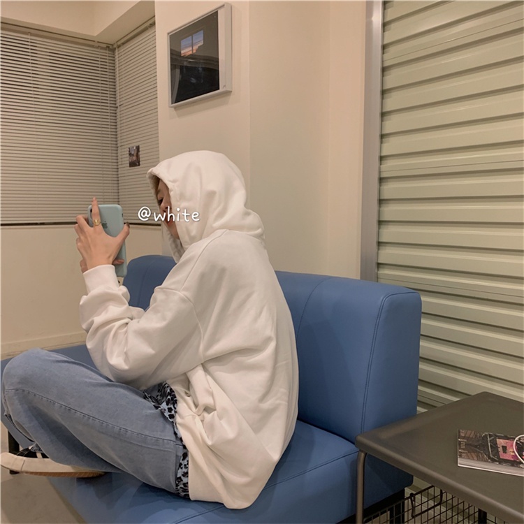 Áo hoodie nữ tay dài dáng rộng phong cách Hàn Quốc