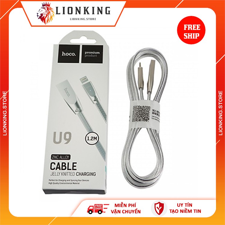 Dây sạc IP⚡FREESHIP50K⚡hoco U9 có đèn LED đầu 1m2,2m hỗ trợ sạc nhanh bảo hành 3 tháng