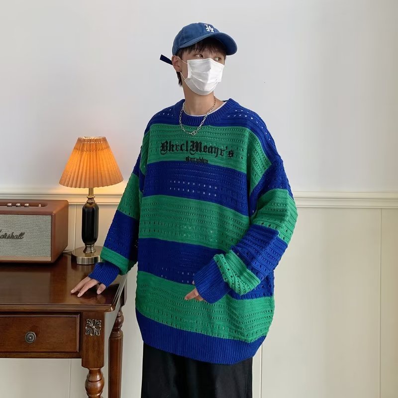 Áo Sweater Dệt Kim Dáng Rộng Kẻ Sọc Trắng Đen Kiểu Hàn Quốc Cá Tính Cho Nam Và Nữ