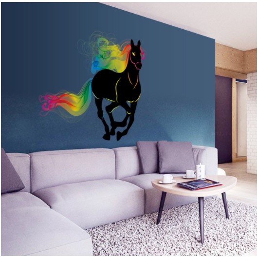 Decal trang  trí tường Ngựa đen sắc màu mẫu mới