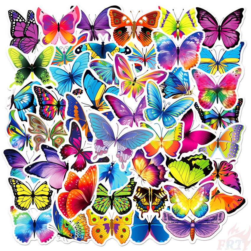 ❉ Miếng Dán Trang Trí Hình Bướm Nhiều Màu 05 ❉ Bộ 50 Miếng Dán Trang Trí Vali Laptop Ván Trượt DIY Thời Trang