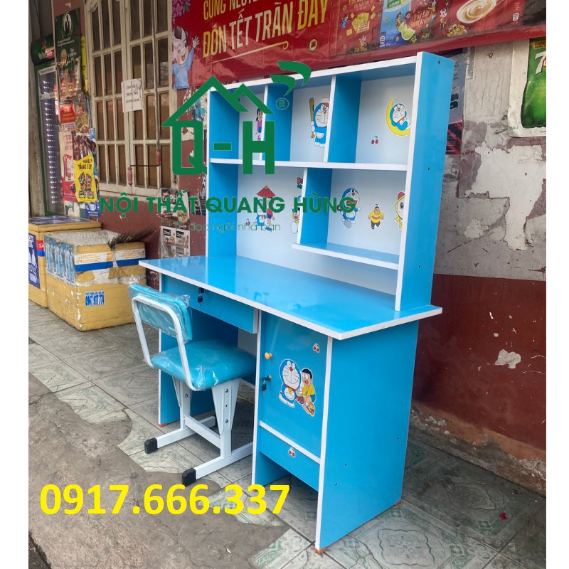 BÀN HỌC SINH LIỀN KỆ DÀNH CHO BÉ HỌC TẠI NHÀ XANH DƯƠNG- TẶNG HÌNH DÁN DORAEMON