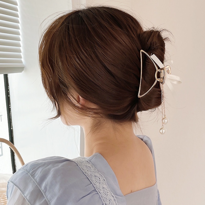 Kẹp tóc kim loại đính ngọc trai nhân tạo thời trang